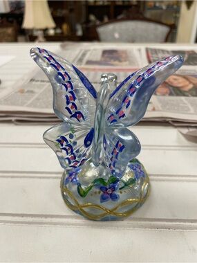 One of a Kind Hand-Painted Floral Fenton Butterfly on Branch